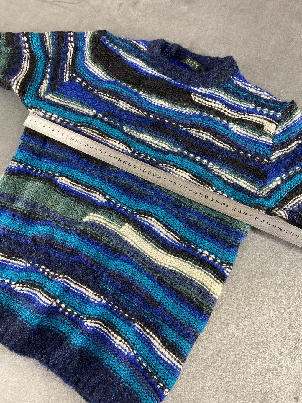 Maglione girocollo lana effetto 3D blu Helios vintage – Donna Taglia XL