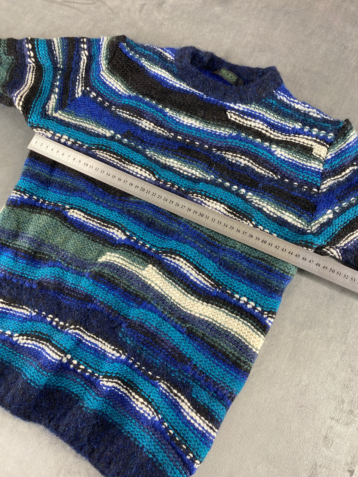 Maglione girocollo lana effetto 3D blu Helios vintage – Donna Taglia XL