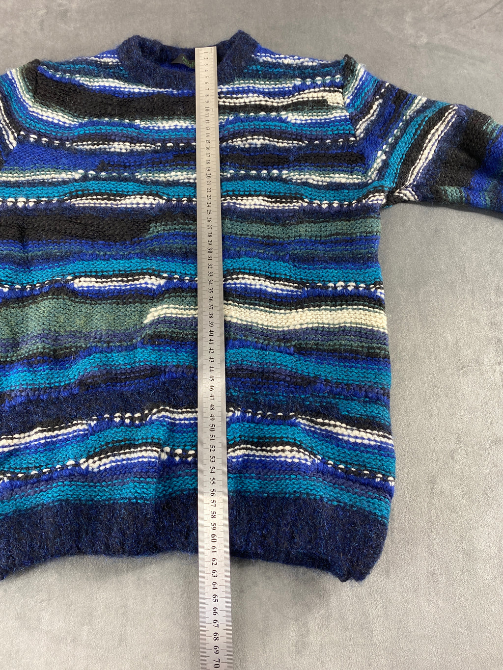 Maglione girocollo lana effetto 3D blu Helios vintage – Donna Taglia XL