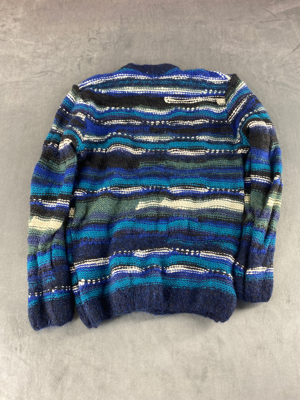 Maglione girocollo lana effetto 3D blu Helios vintage – Donna Taglia XL
