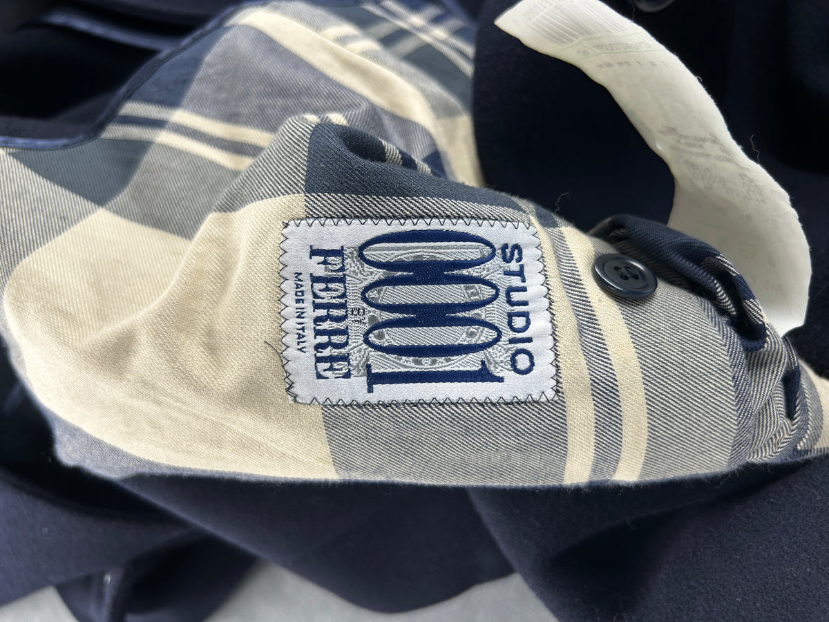 Cappotto lungo Gianfranco Ferré blu navy in lana – Uomo Taglia L (IT 48)