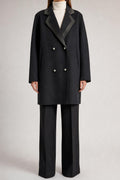 Cappotto doppiopetto nero in lana con revers in raso – Donna Taglia M