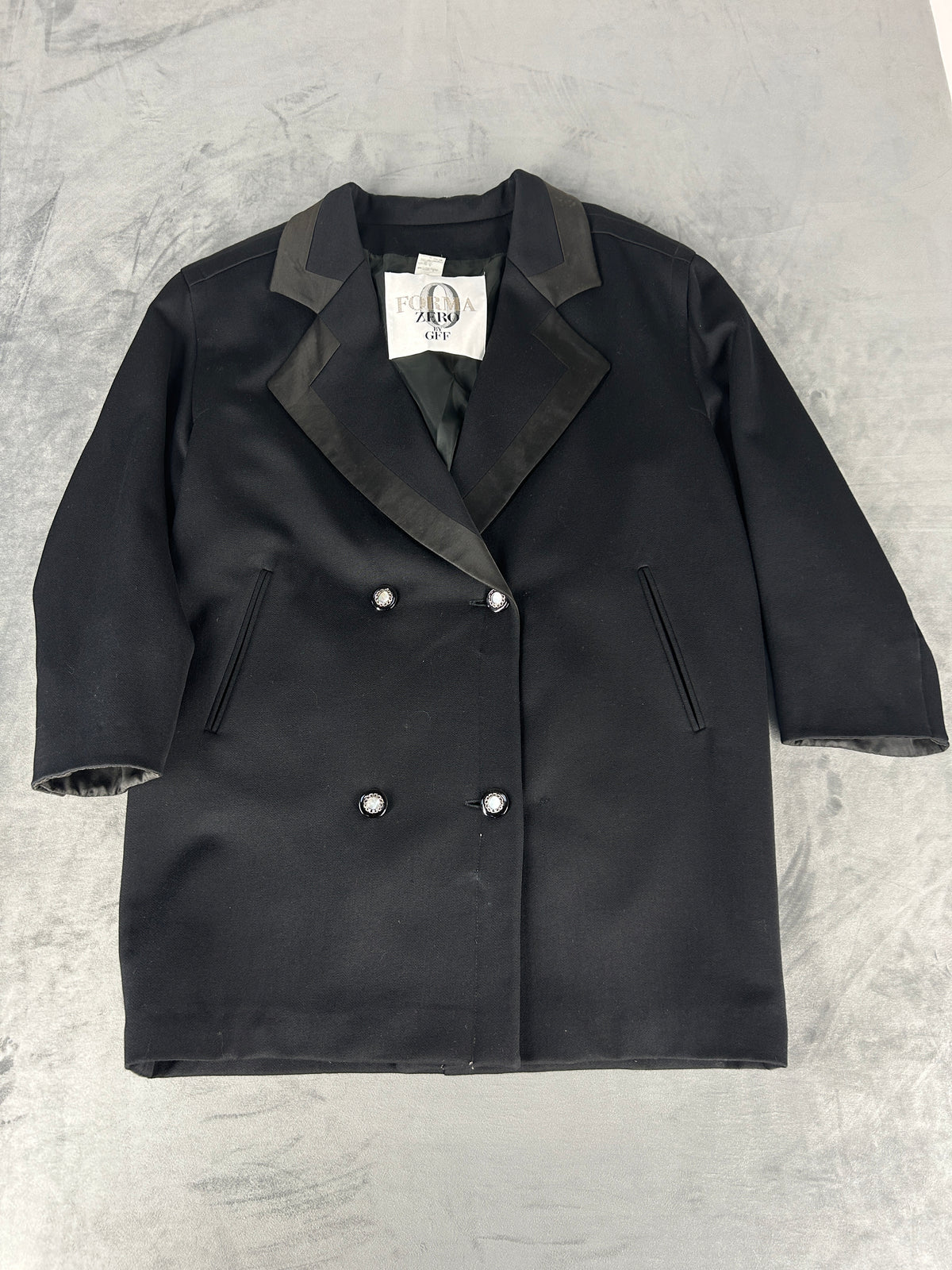 Cappotto doppiopetto nero in lana con revers in raso – Donna Taglia M