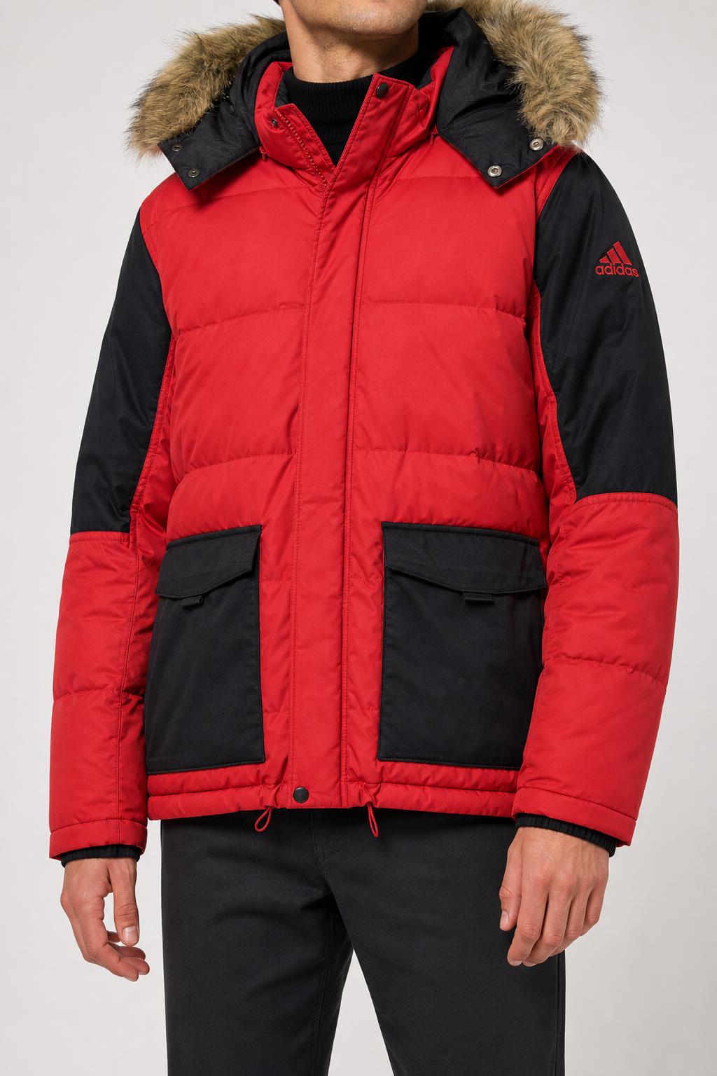 Piumino parka Adidas rosso e nero con cappuccio – Uomo Taglia L