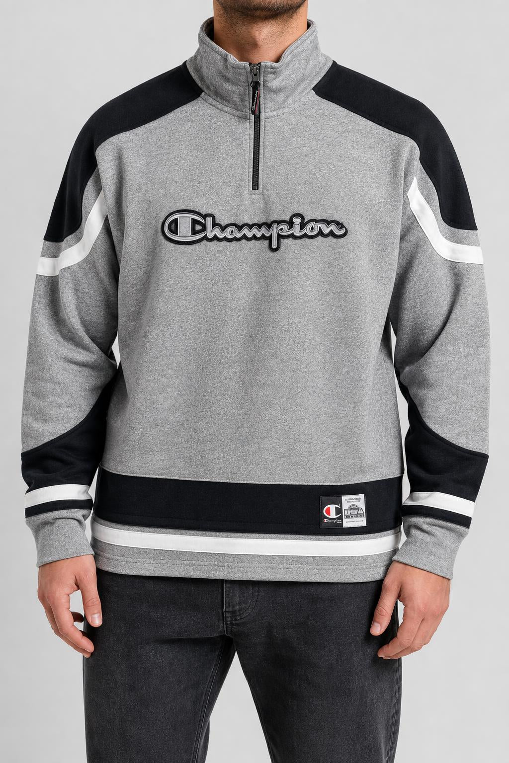 Felpa Champion half-zip grigia – Uomo Taglia XL