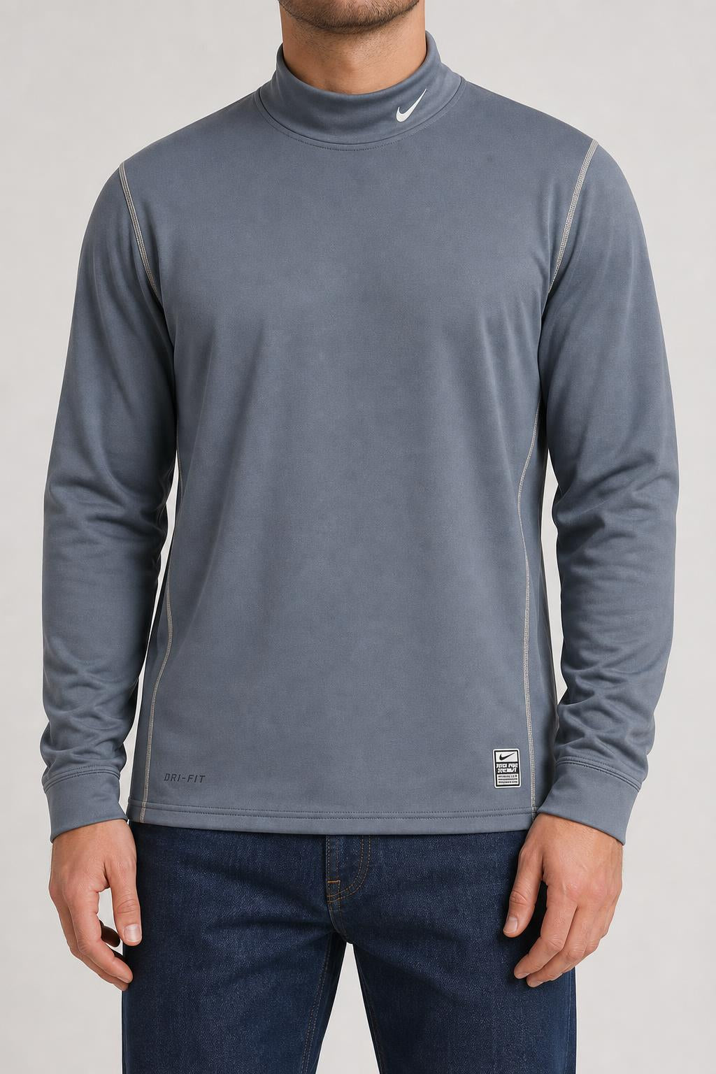 Maglia tecnica Nike Pro mock-neck grigia manica lunga – Uomo Taglia L