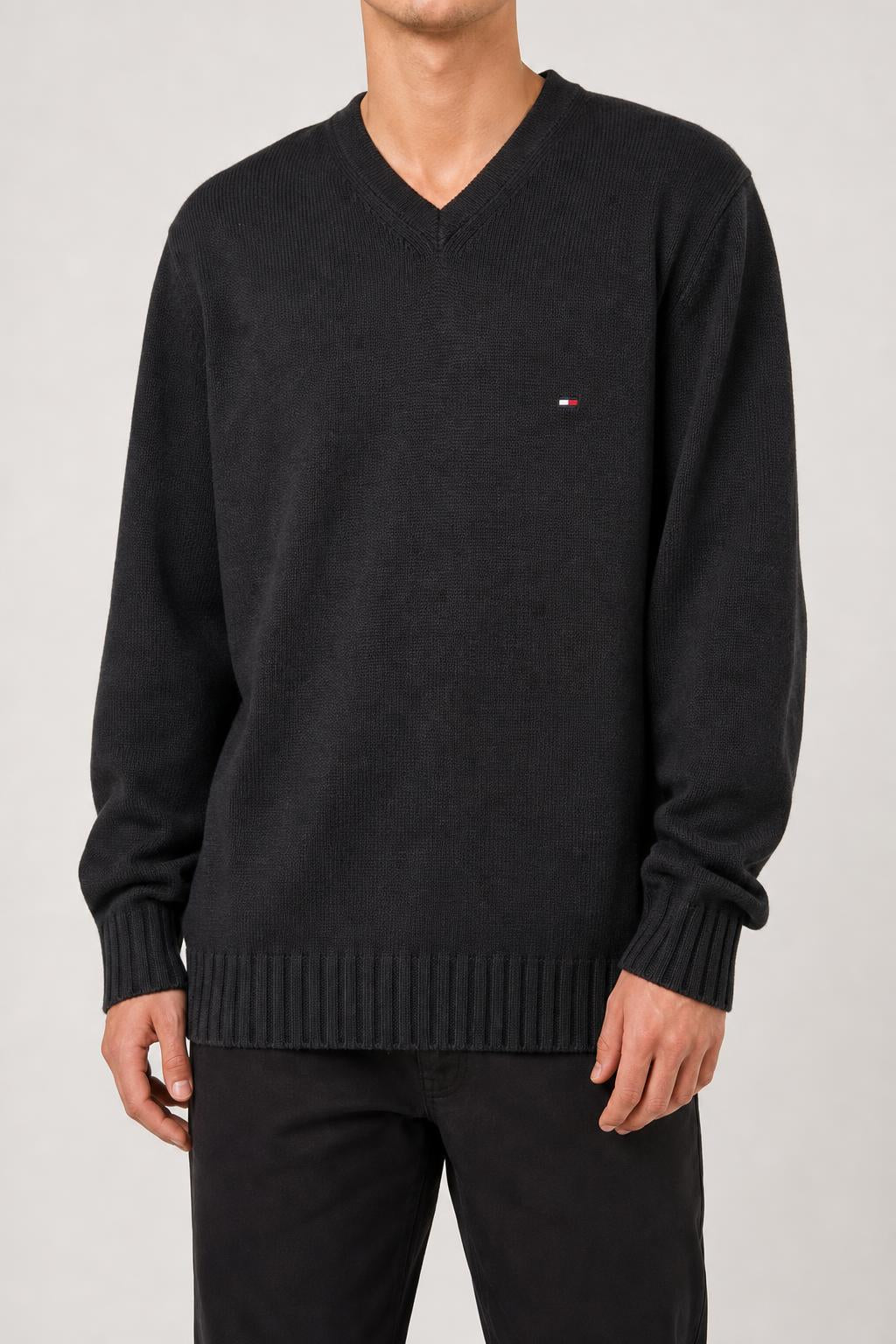 Maglione Tommy Hilfiger scollo a V nero – Uomo Taglia L