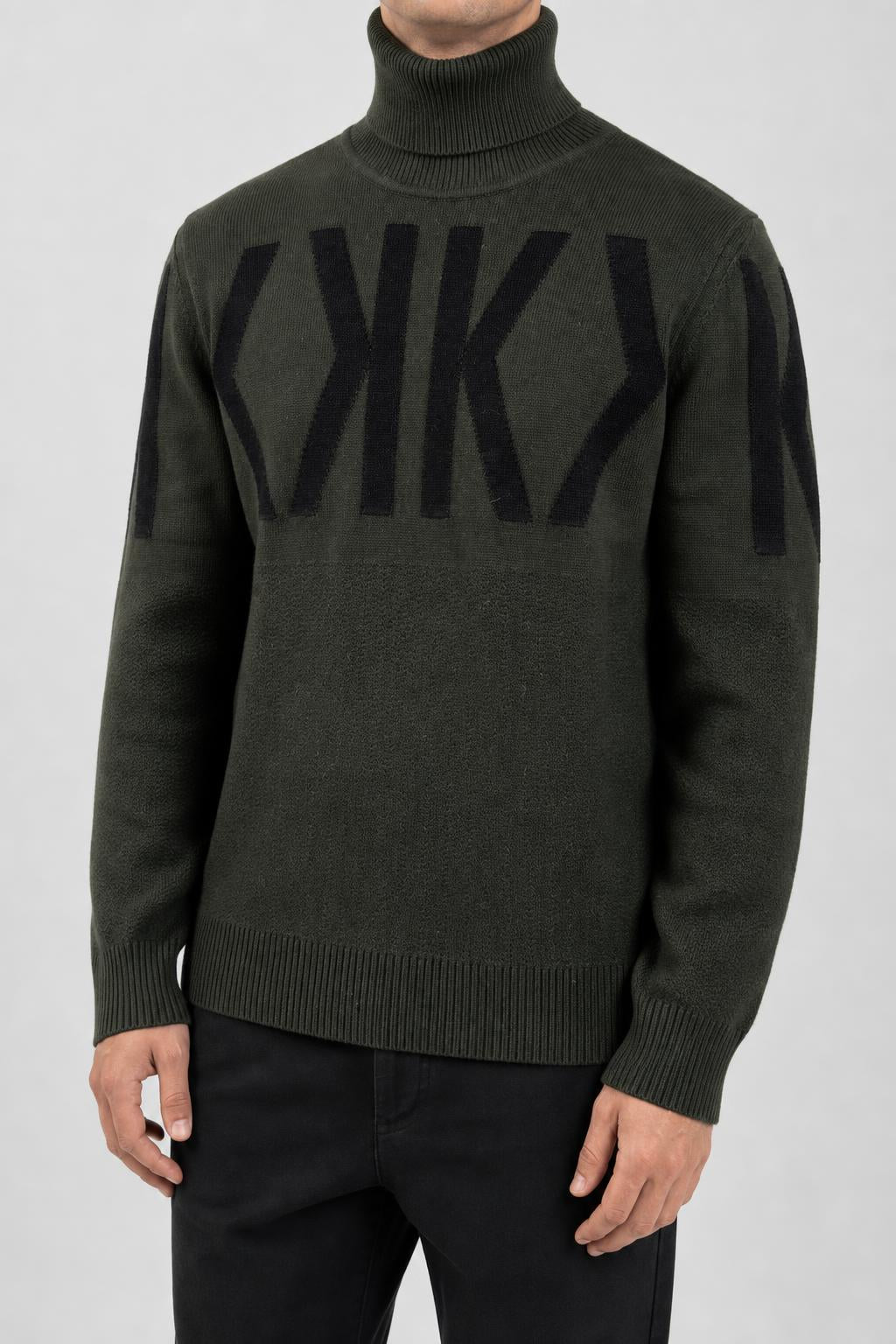 Dolcevita Bikkembergs verde militare in lana con logo – Uomo Taglia M