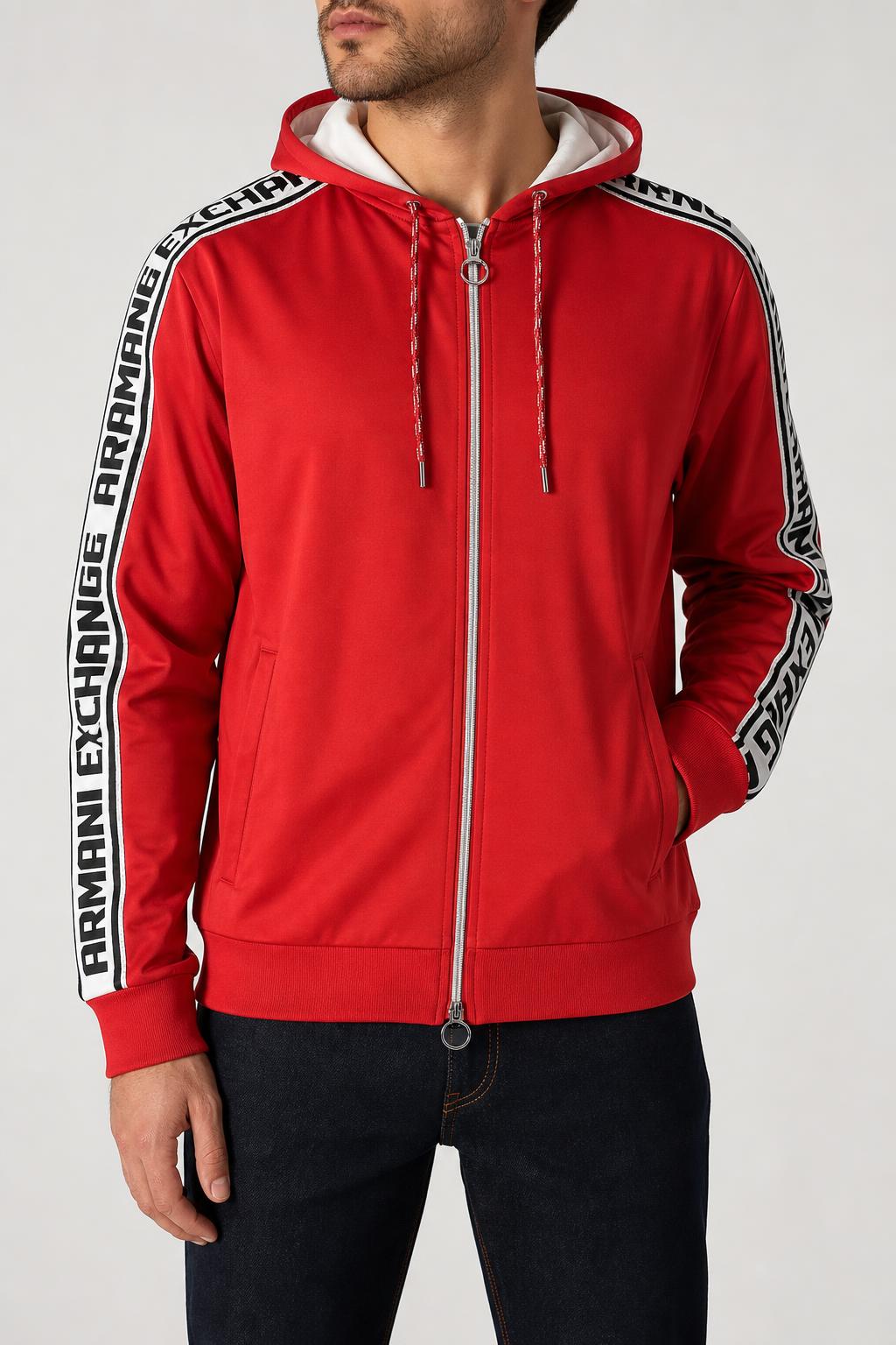 Felpa Armani Exchange full-zip con cappuccio rossa – Uomo Taglia L