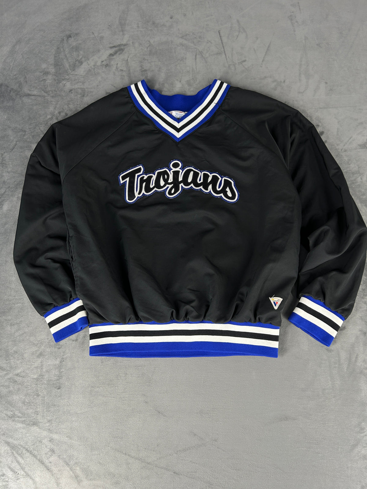 Pullover windshirt college “Trojans” nero scollo a V – Uomo Taglia XL