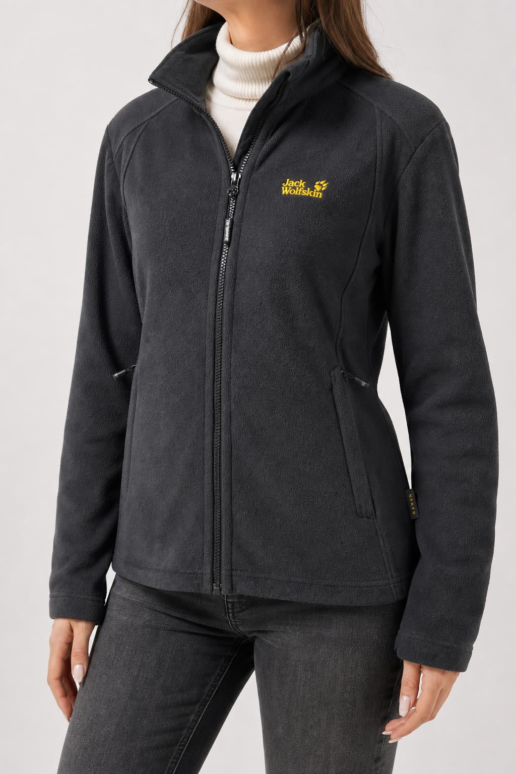 Felpa in pile Jack Wolfskin nera full-zip – Donna Taglia XL