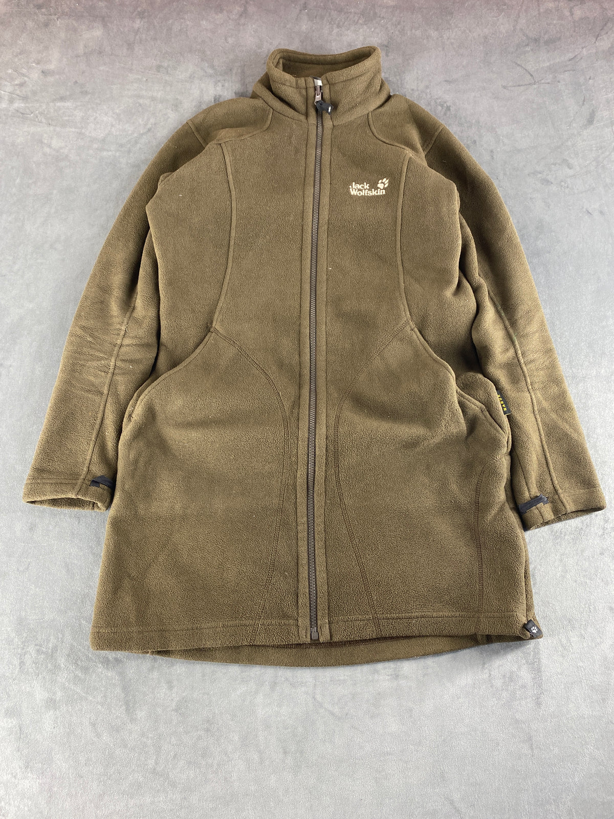 Giacca lunga in pile Jack Wolfskin verde militare – Donna Taglia M