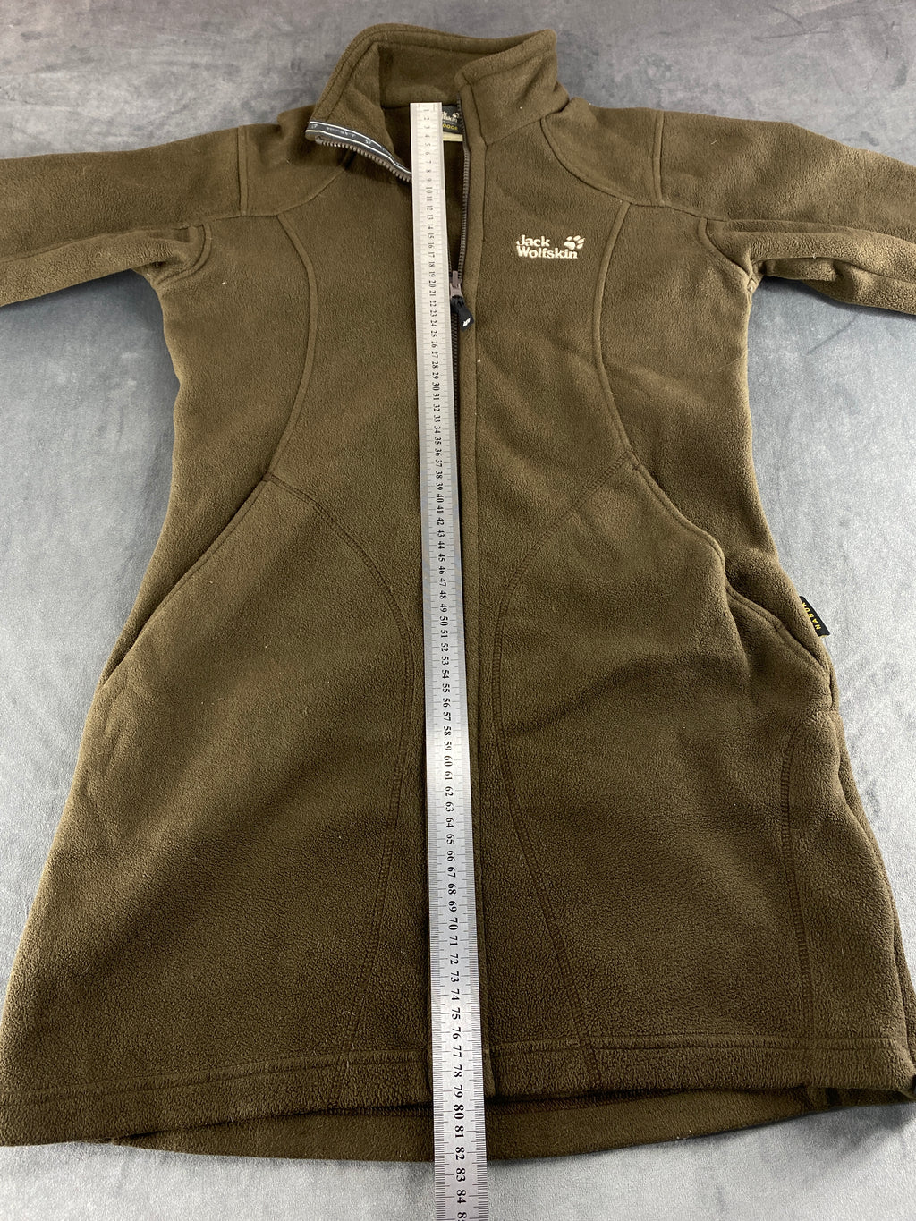 Giacca lunga in pile Jack Wolfskin verde militare – Donna Taglia M