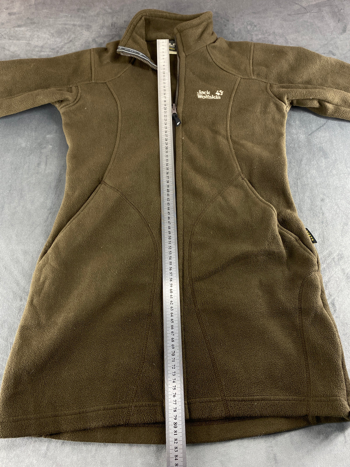 Giacca lunga in pile Jack Wolfskin verde militare – Donna Taglia M