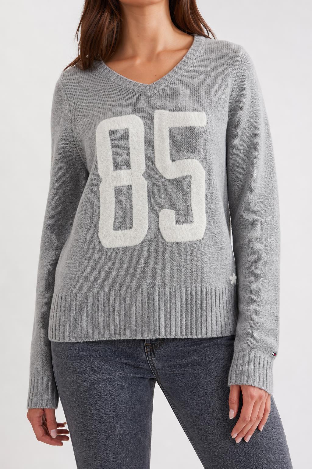 Maglione Tommy Hilfiger Denim grigio 85 scollo a V – Donna Taglia S