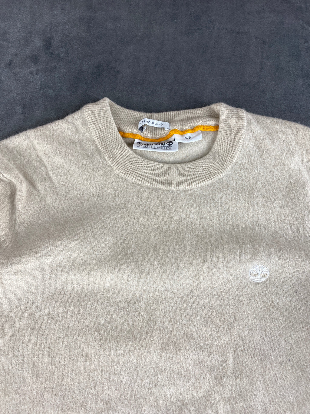 Maglione Timberland beige in lana merino girocollo – Donna Taglia S