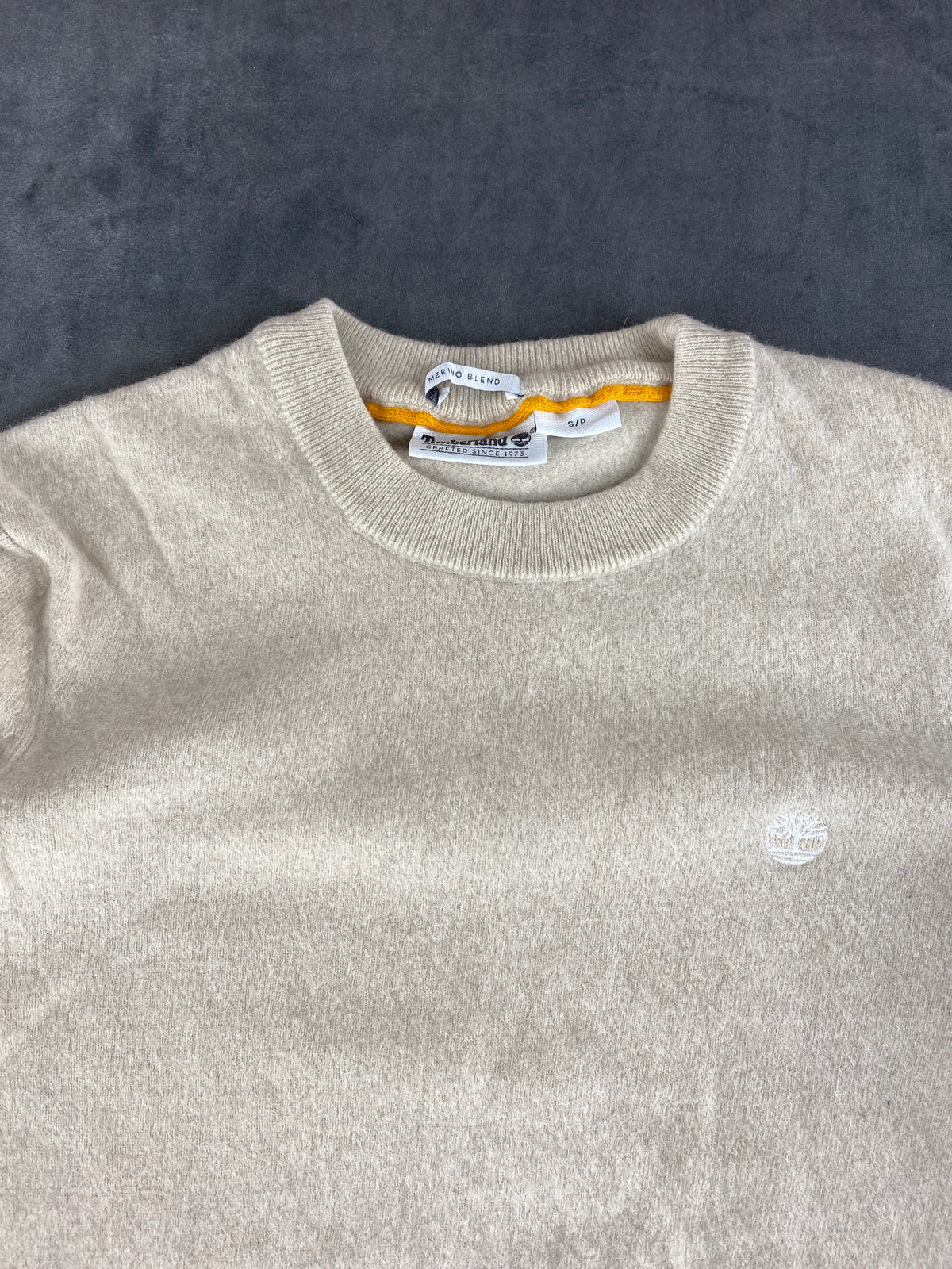 Maglione Timberland beige in lana merino girocollo – Donna Taglia S
