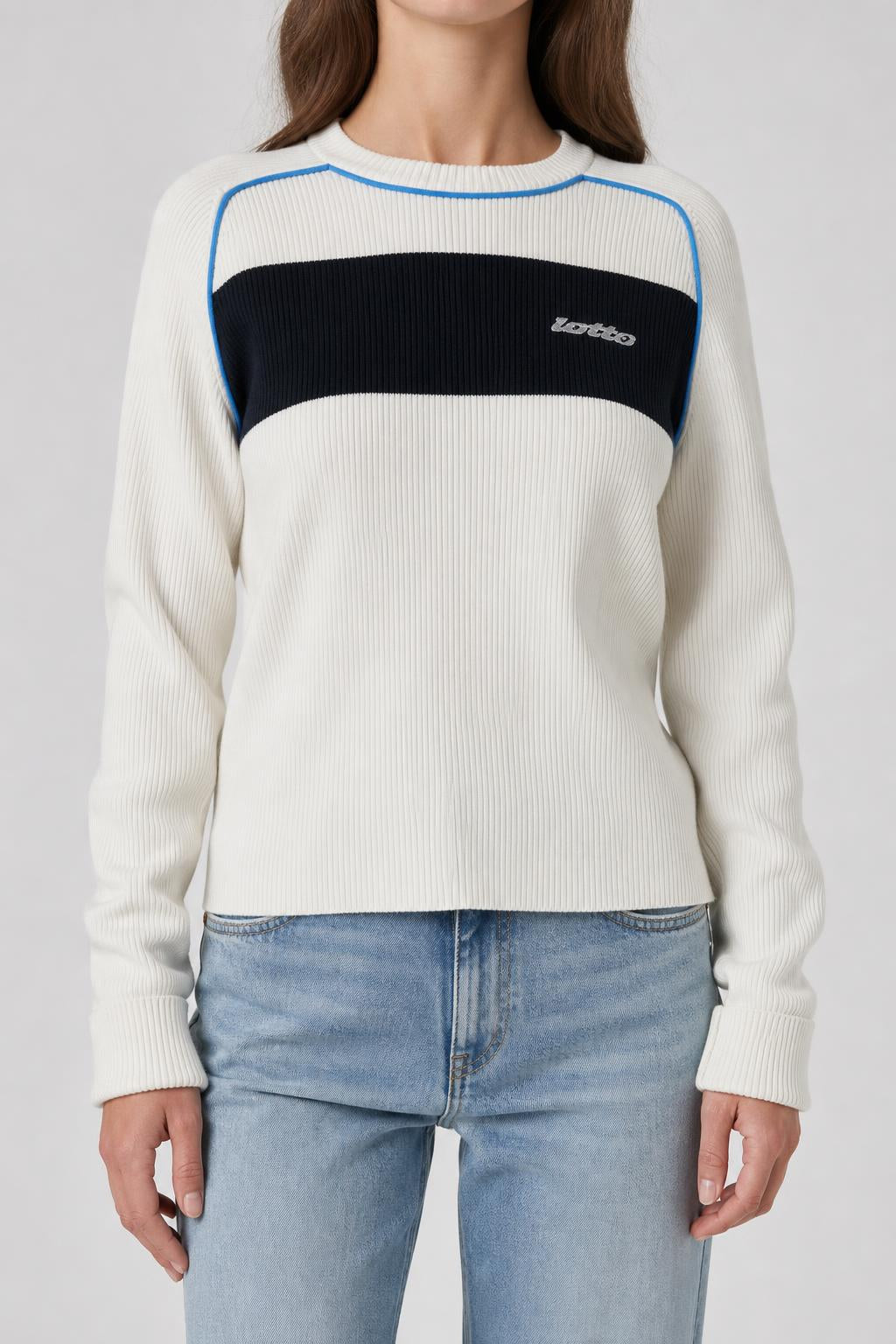 Maglione Lotto bianco a coste con banda navy – Donna Taglia M