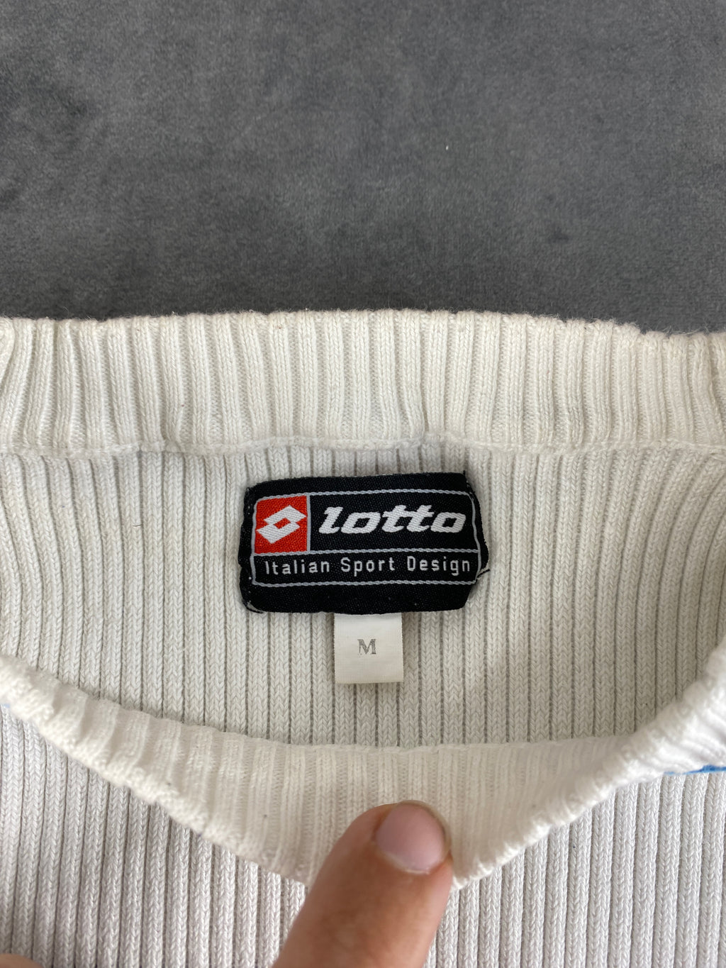 Maglione Lotto bianco a coste con banda navy – Donna Taglia M