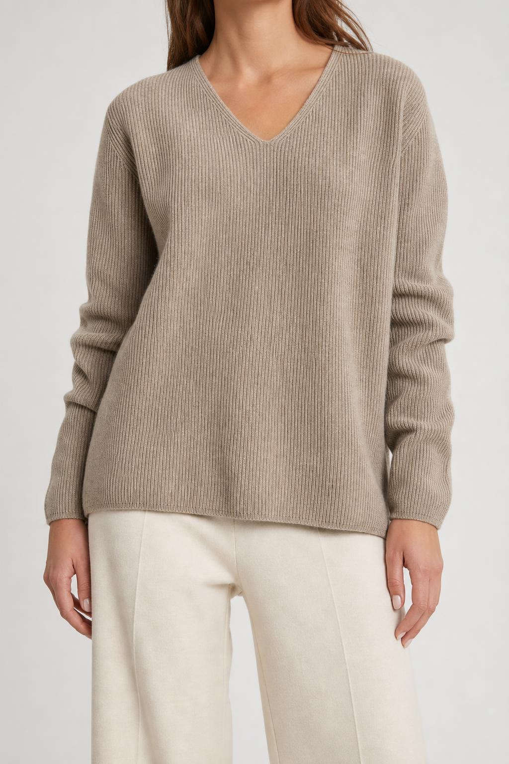 Maglione Luigi Bagnoli beige in lana scollo a V – Donna Taglia M