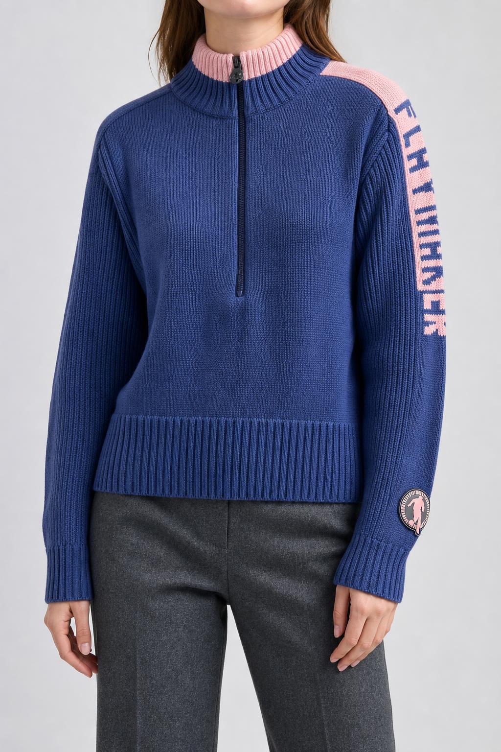 Maglione Bikkembergs Playmaker blu e rosa half-zip – Donna Taglia L