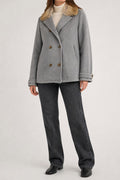 Cappotto Woolrich grigio doppiopetto con collo in pelliccia – Donna Taglia M