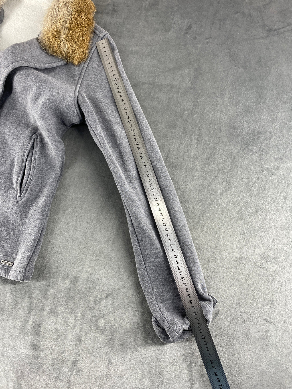 Cappotto Woolrich grigio doppiopetto con collo in pelliccia – Donna Taglia M