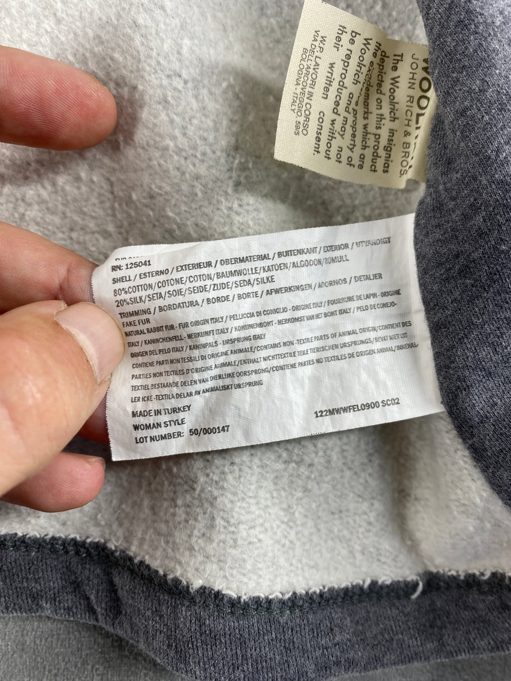 Cappotto Woolrich grigio doppiopetto con collo in pelliccia – Donna Taglia M