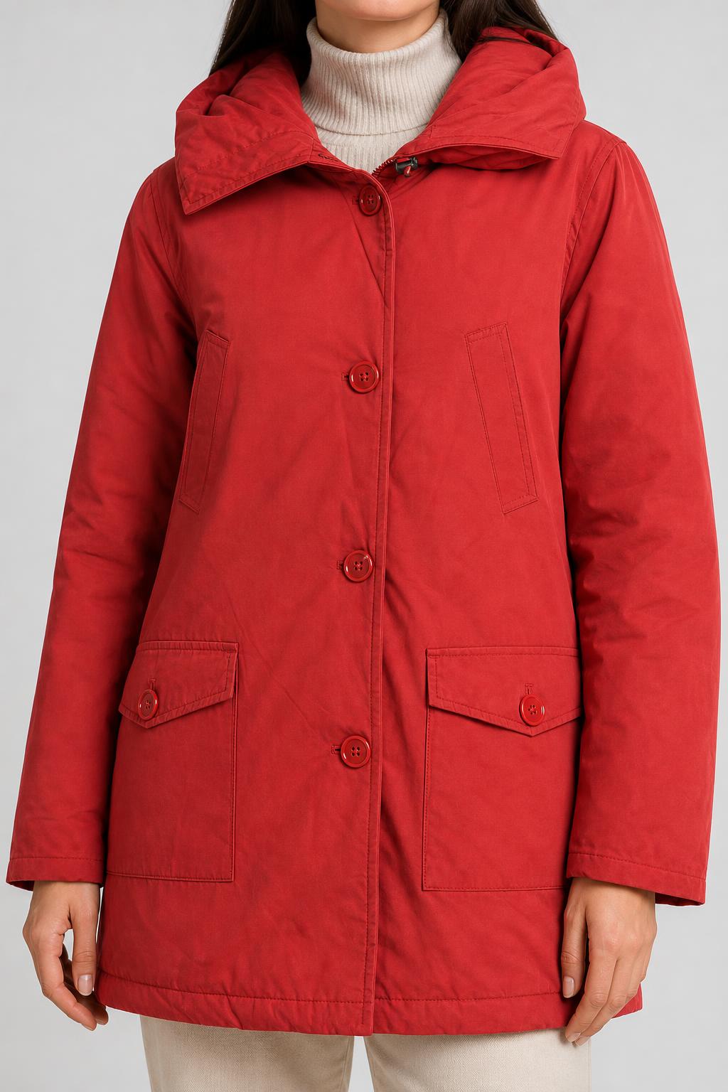 Giaccone imbottito Woolrich rosso con cappuccio – Donna Taglia S
