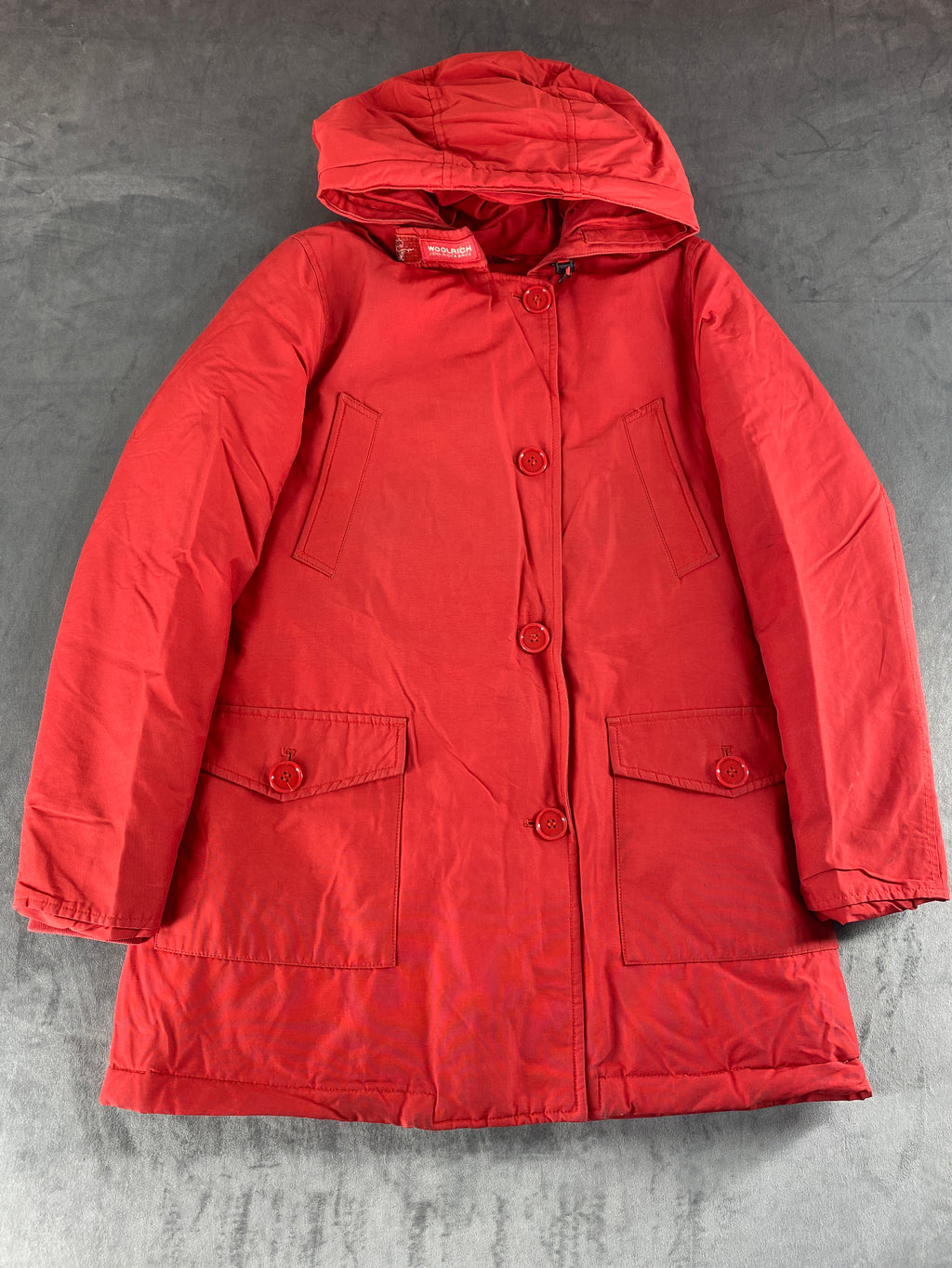 Giaccone imbottito Woolrich rosso con cappuccio – Donna Taglia S