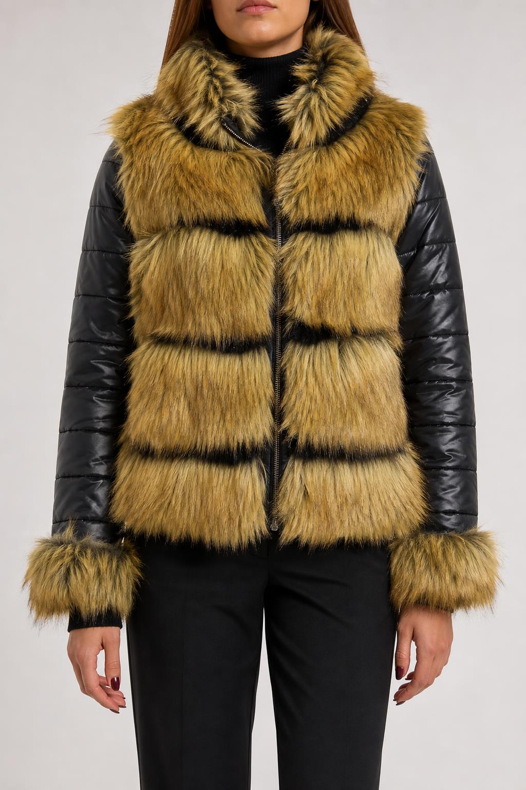 Giacca in ecopelliccia Pierre Cardin marrone con maniche imbottite – Donna Taglia L (IT 44)