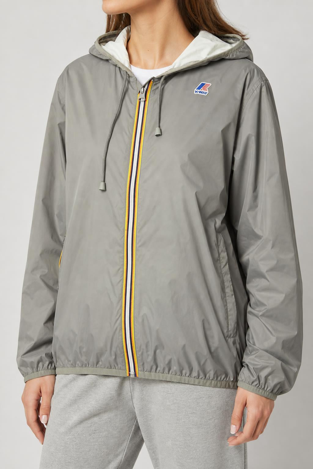 Giacca a vento K-Way grigia con cappuccio – Donna Taglia XL