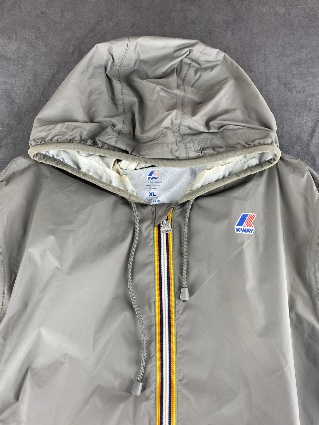 Giacca a vento K-Way grigia con cappuccio – Donna Taglia XL