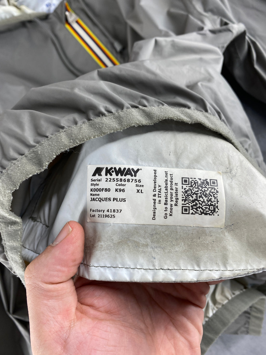 Giacca a vento K-Way grigia con cappuccio – Donna Taglia XL