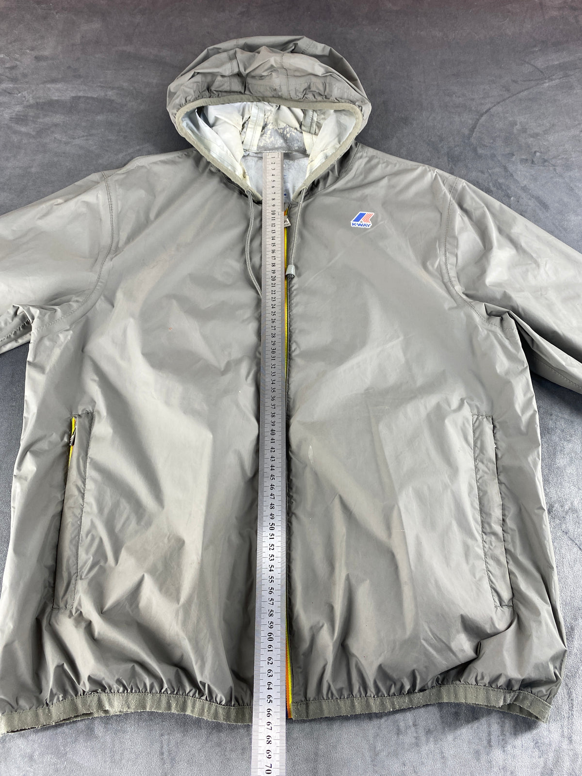 Giacca a vento K-Way grigia con cappuccio – Donna Taglia XL
