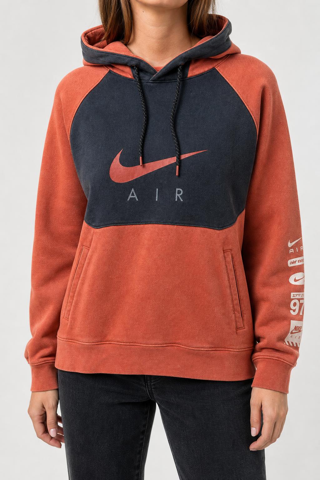 Felpa Nike Air con cappuccio arancione e grigia – Donna Taglia M