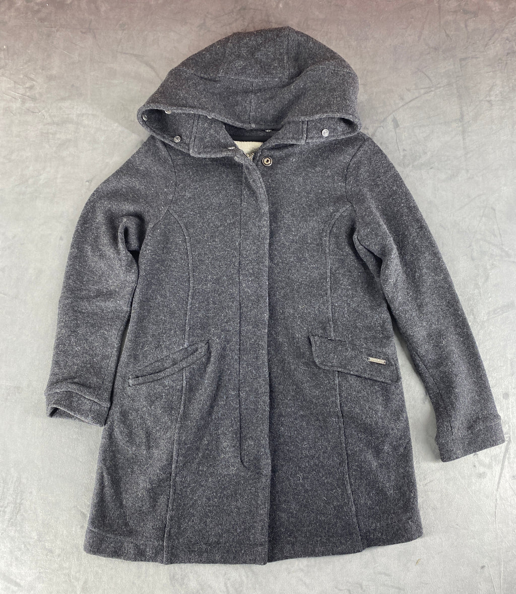 Cappotto in lana Woolrich grigio con cappuccio – Donna Taglia S