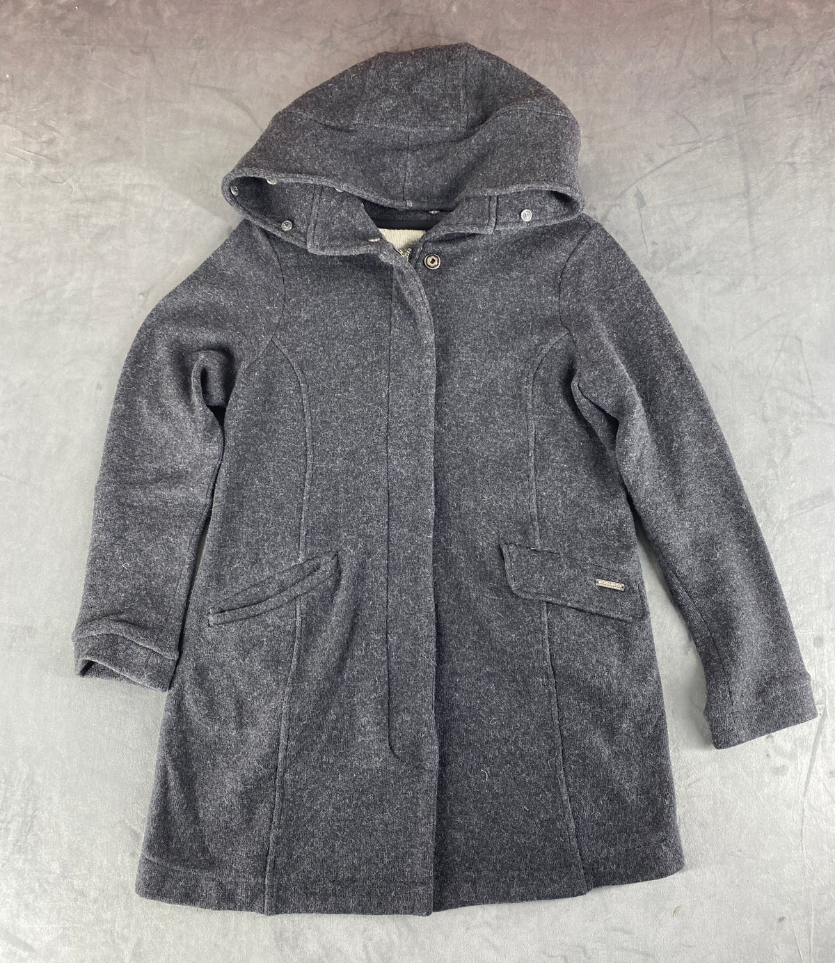 Cappotto in lana Woolrich grigio con cappuccio – Donna Taglia S