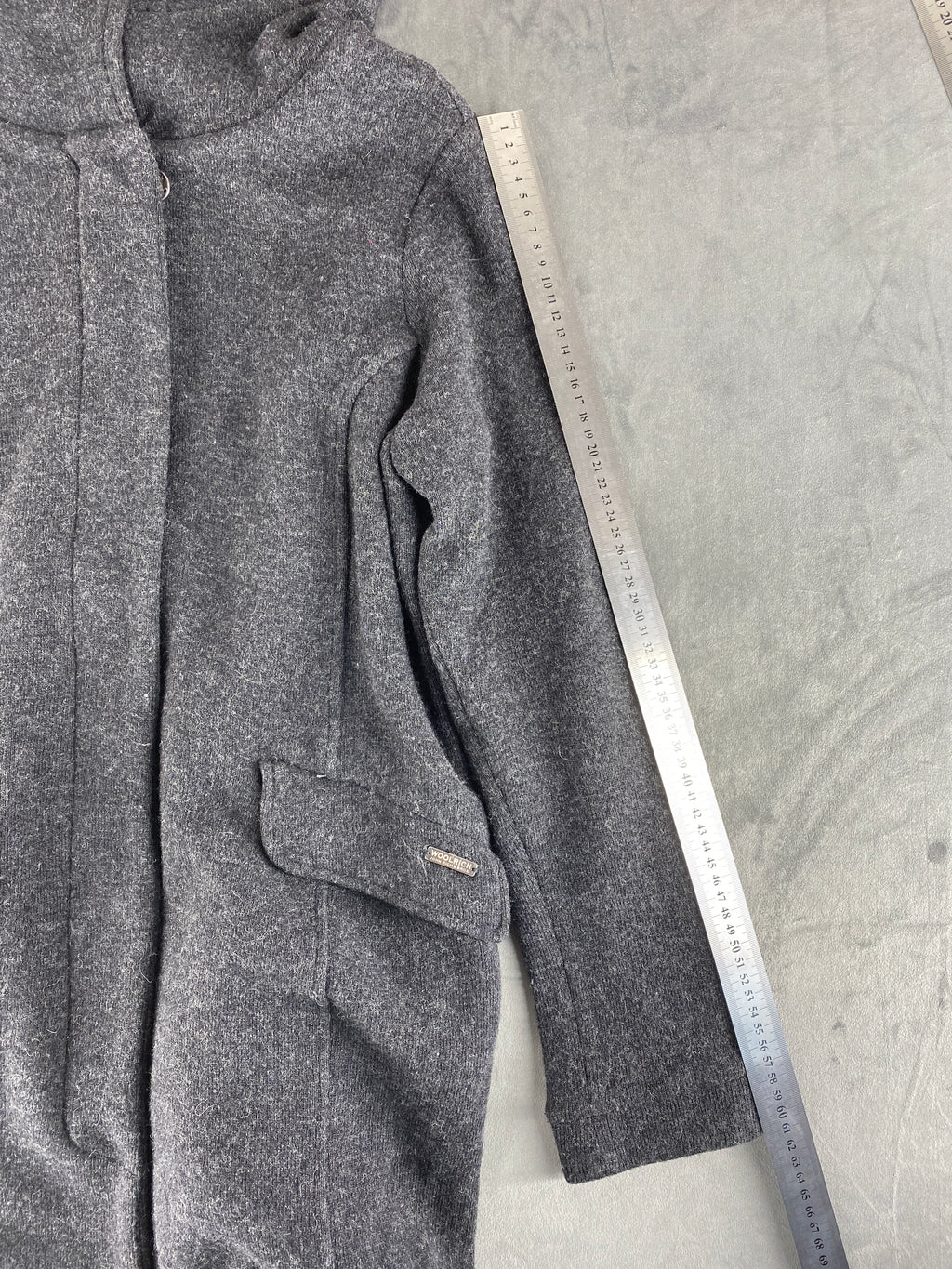 Cappotto in lana Woolrich grigio con cappuccio – Donna Taglia S