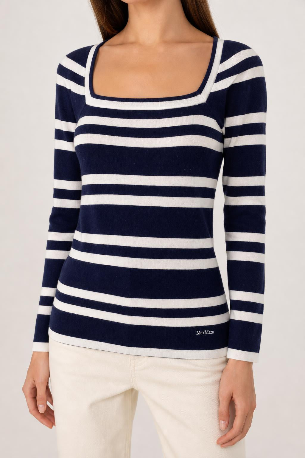 Maglia a righe Max Mara navy e bianca scollo quadrato – Donna Taglia S