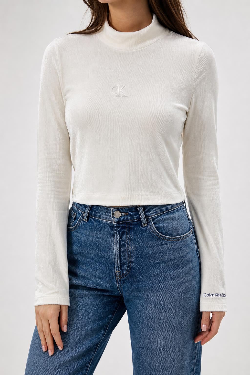 Dolcevita in velluto Calvin Klein Jeans crema – Donna Taglia S
