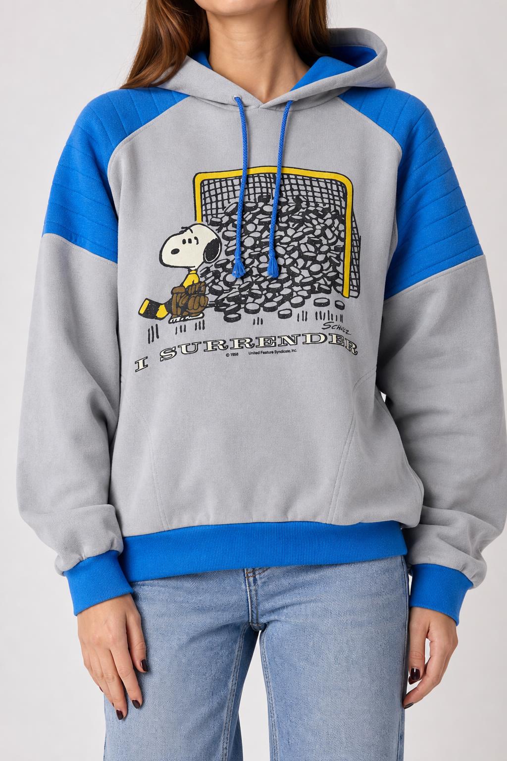 Felpa con cappuccio Snoopy grigia e blu – Donna Taglia L