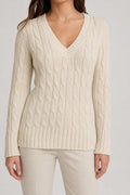 Maglione cable-knit Ralph Lauren panna scollo a V – Donna Taglia S
