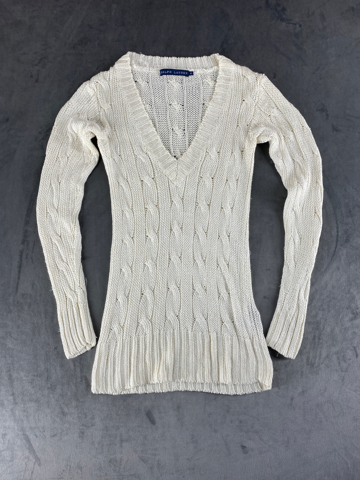 Maglione cable-knit Ralph Lauren panna scollo a V – Donna Taglia S