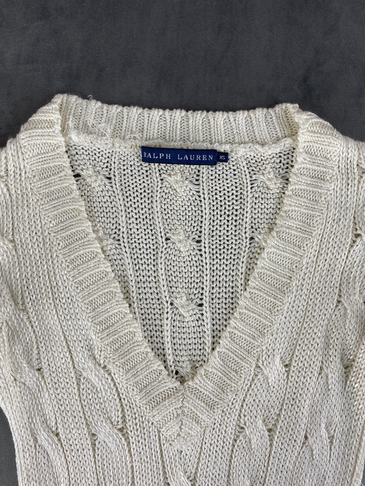 Maglione cable-knit Ralph Lauren panna scollo a V – Donna Taglia S