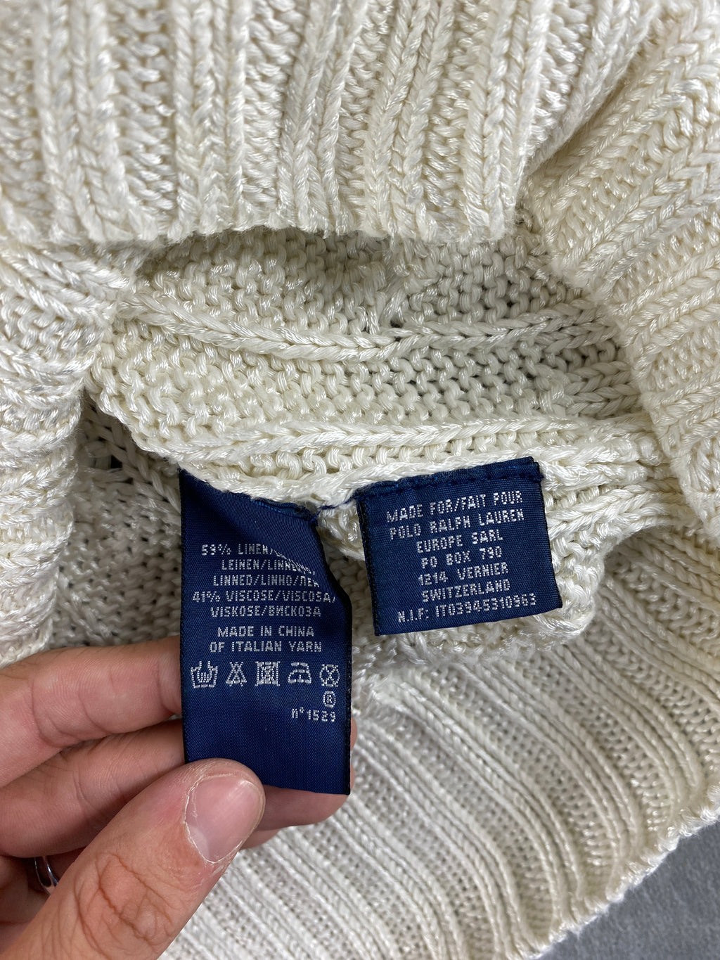 Maglione cable-knit Ralph Lauren panna scollo a V – Donna Taglia S
