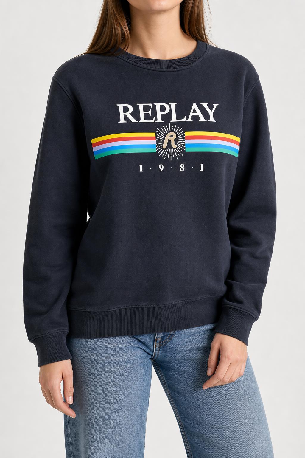 Felpa Replay blu navy logo vintage – Donna Taglia M