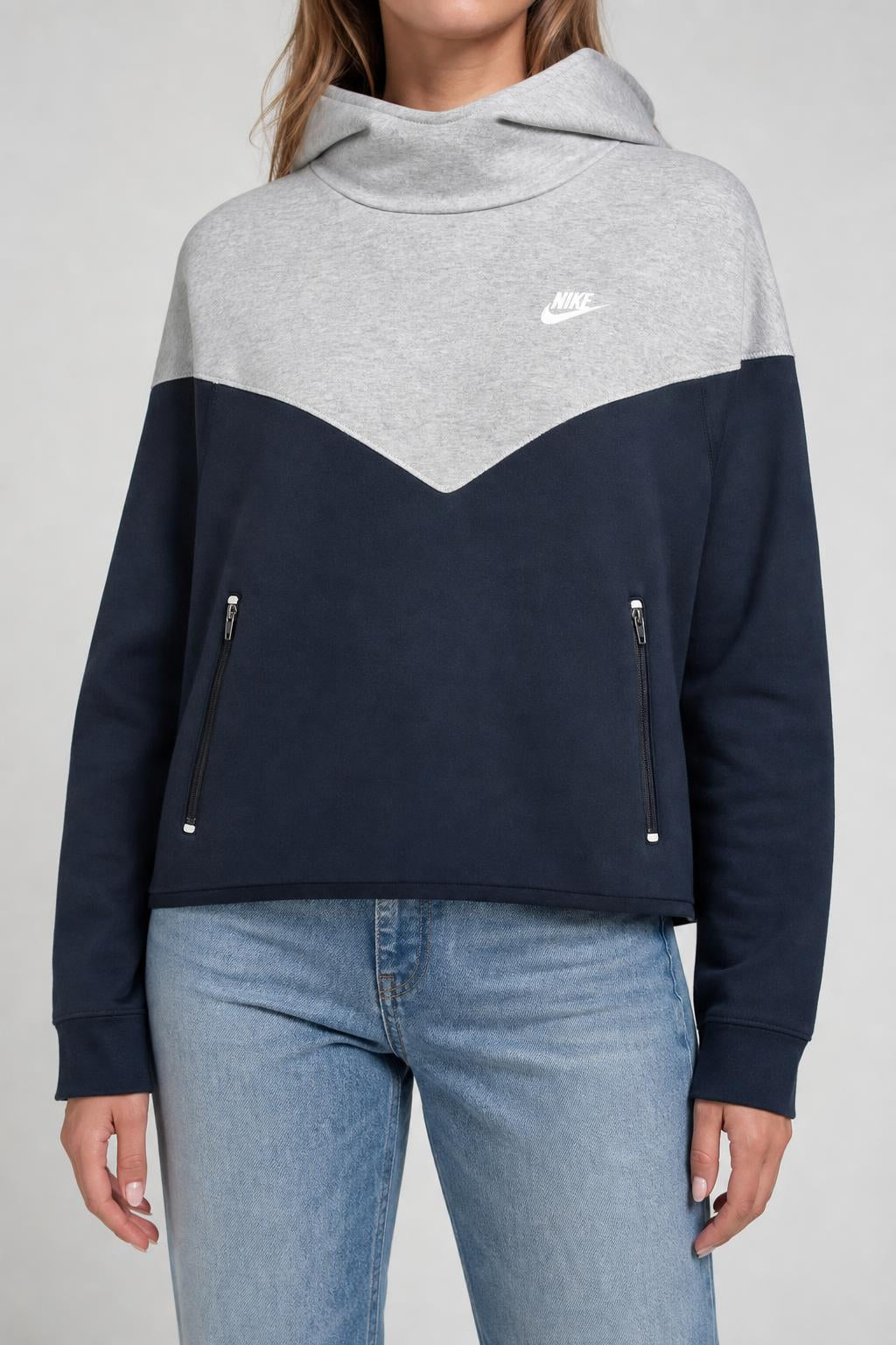 Felpa con cappuccio Nike Tech grigia e blu – Donna Taglia M