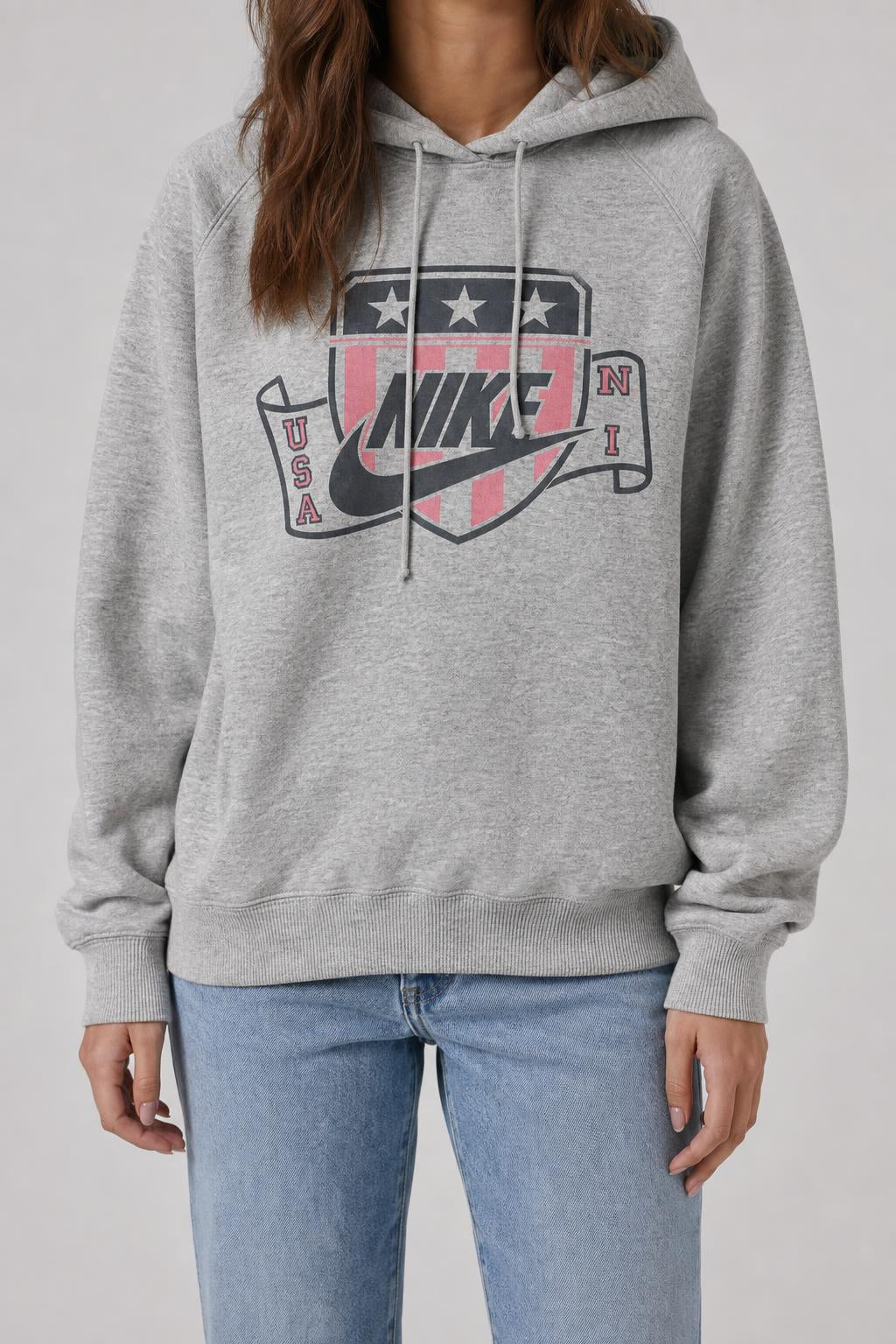Felpa con cappuccio Nike grigia grafica USA – Donna Taglia L