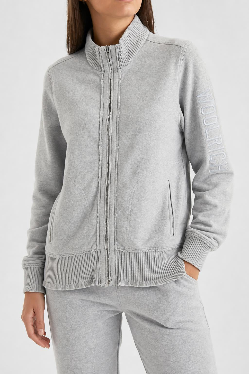 Felpa full-zip Woolrich grigia collo alto – Donna Taglia M